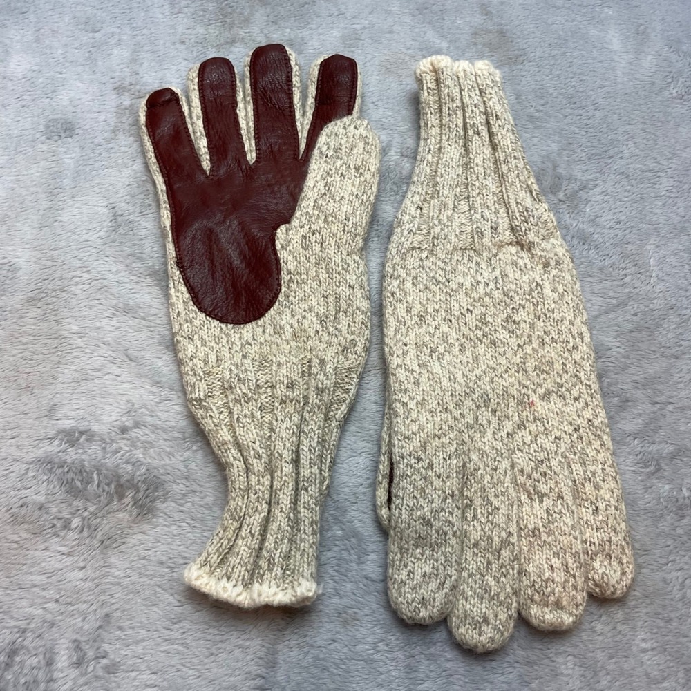 Vintage Aris Mens Wool Gorpcore Gloves One Size Beige Thinsulate Leather Palm